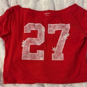 Hollister Red Short-Sleeve Tee with White '27' Graphic